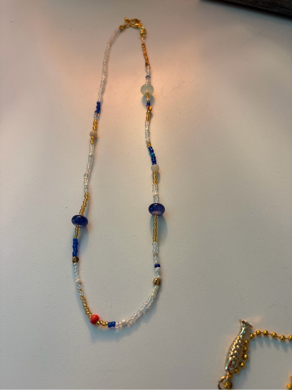 LileeLoo Delicate Blue & Gold Glass Hand Beaded Necklace